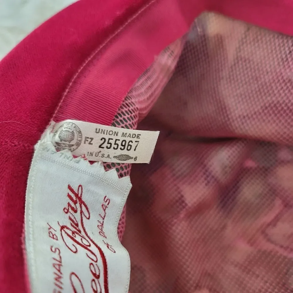 Vintage 1950s originals by Lee Bury of Dallas flower mesh and velvet hat pink - Picture 6 of 11